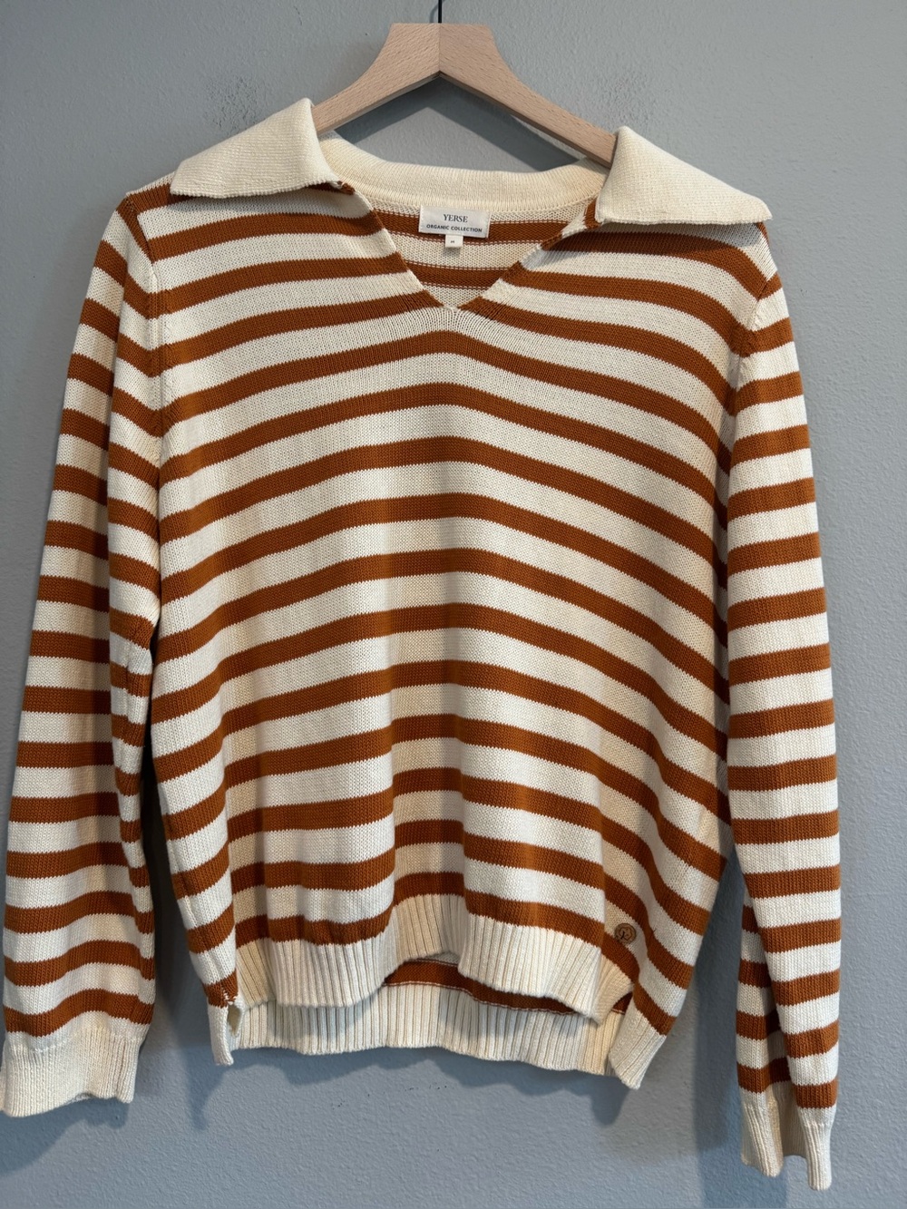 Yerse Striped Collared Polo Sweater Organic Cotton M